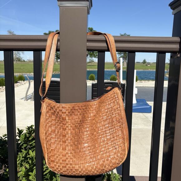 Vilenca Holland Handbags - Vilenca Holland | Purse Shoulder Bag Brown Leather Basketweave Crossbody Zip